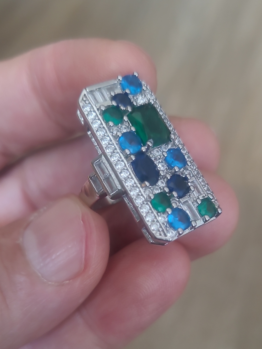 Emerald and Blue Stone Cocktail Ring - Women Jewelry